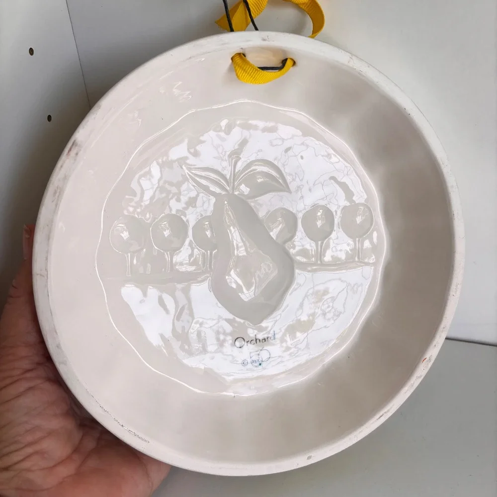 Vtg Dept 56 Ceramic Fruit Jelly Mold Wall Decor Set of 2 Pear Orange Pair 7.25